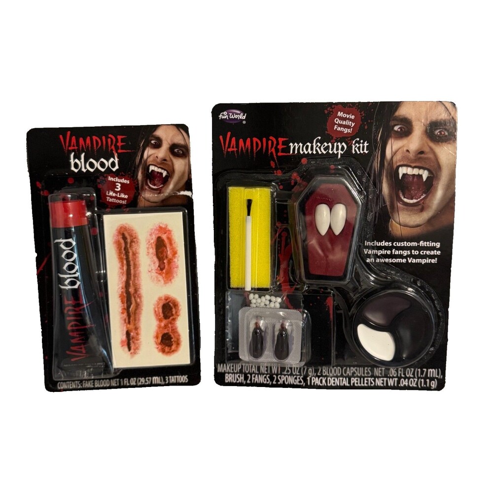 NEW Vampire Dracula Theatrical Makeup Kit Fangs Blood Tattoo Costume Accessory